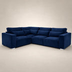 Luxury navy blue velvet corner sofa with plush cushions and modern design for living room