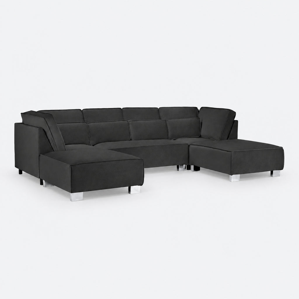 Dalton U-Shape Sofa in Midnight Noir on a plain light grey background