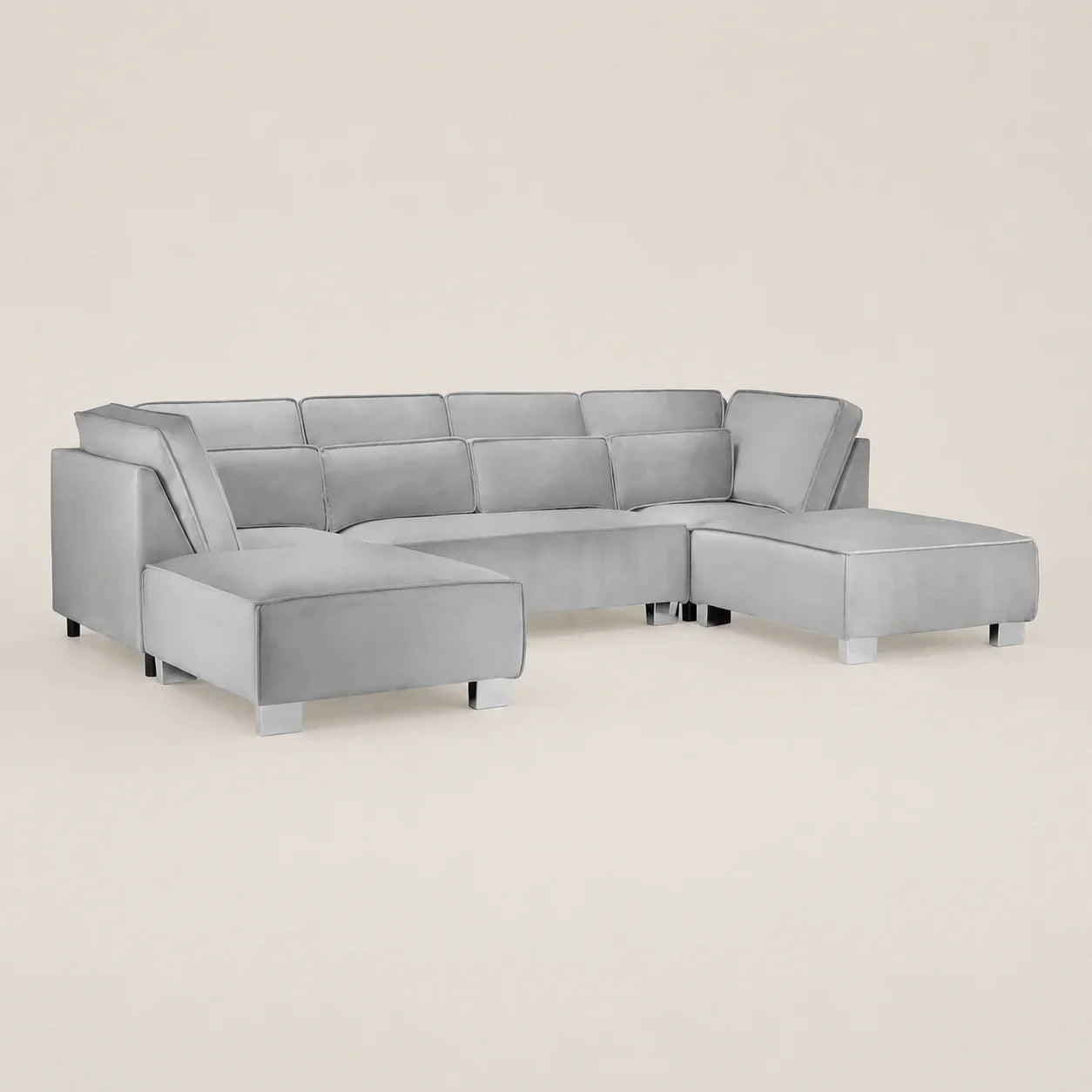 Luxury grey sectional sofa with chaise lounges, modern design for living room comfort