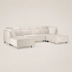 Luxury white sectional sofa with chaise lounges and chrome legs, modern living room furniture