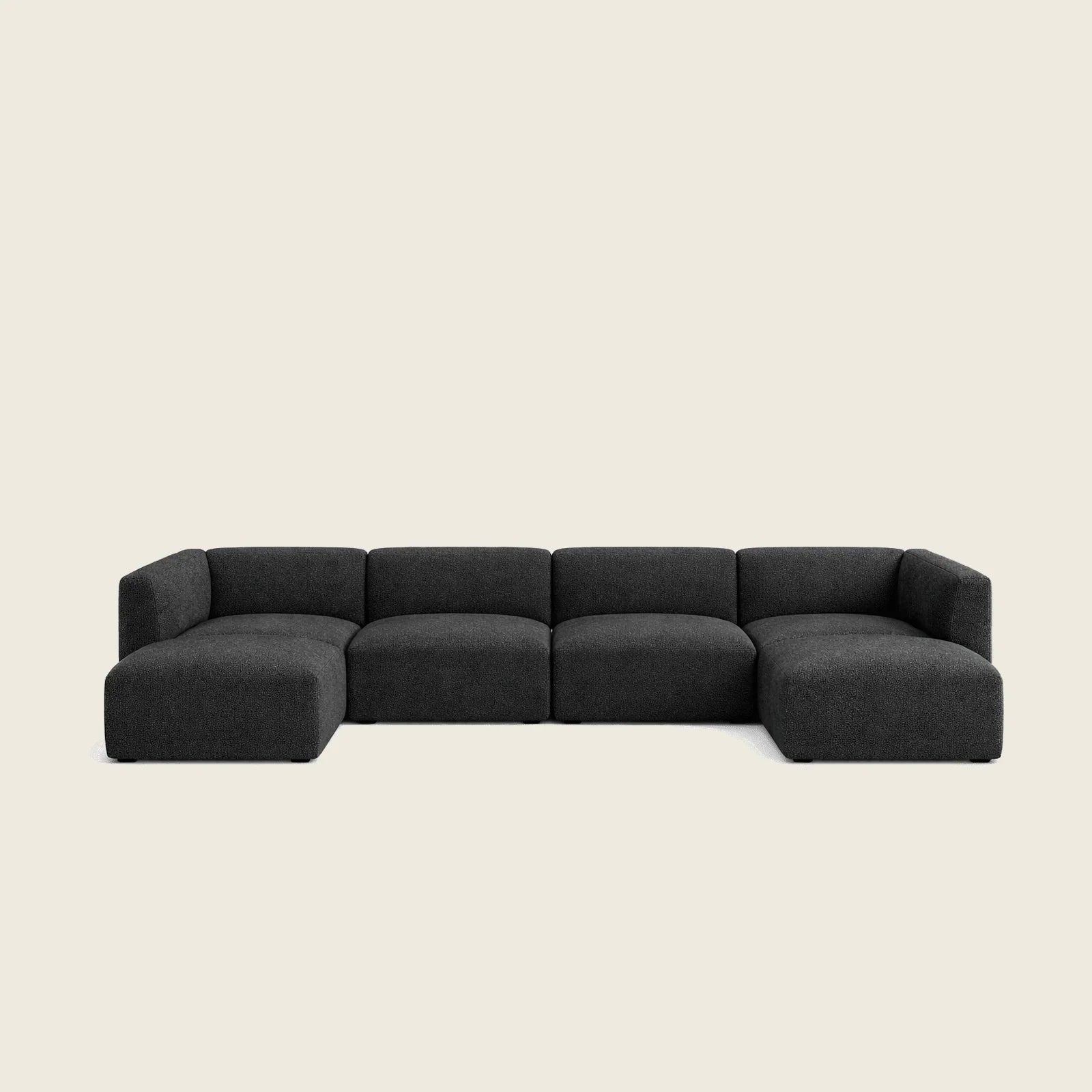 Modern black modular sectional sofa with chaise lounges, luxury living room furniture