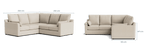 Beige L-shaped corner sofa with cushions, featuring dimensions 212 cm x 212 cm x 93 cm x 67 cm.
