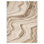 Beige and brown abstract wave pattern area rug for living room or bedroom