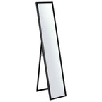 Black full-length floor mirror with slim frame and A-frame stand for bedroom or hallway