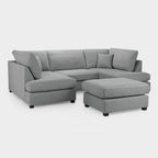 Modern grey U-shaped corner sofa set with plush cushions and matching ottoman