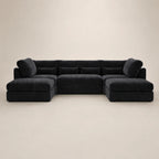 Luxury black velvet sectional sofa with chaise lounges, modern living room furniture