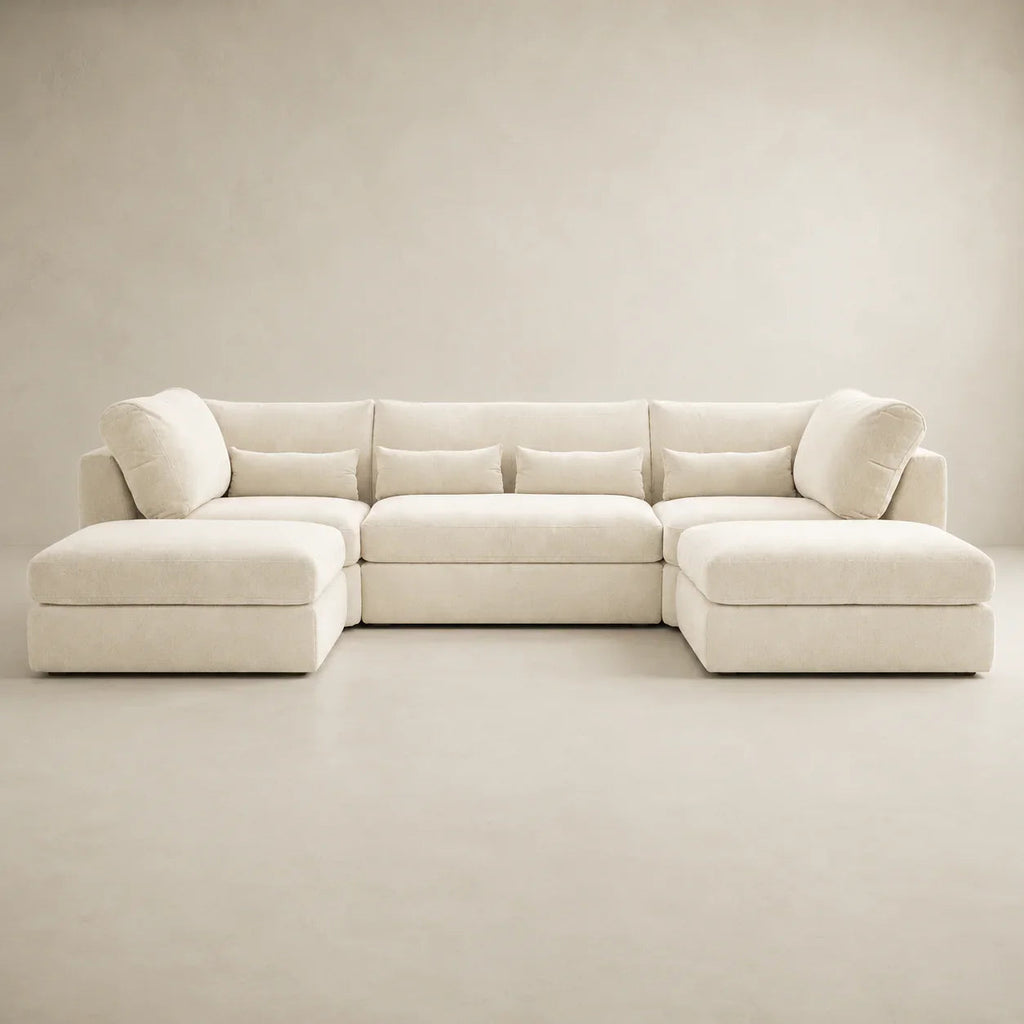 Luxury cream sectional sofa with chaise lounges and plush cushions for modern living rooms