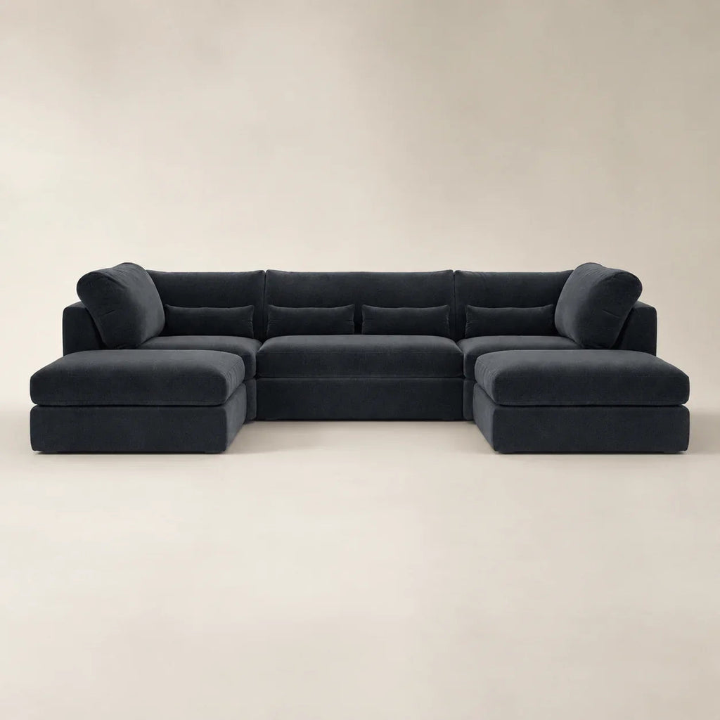 Luxury dark grey sectional sofa with chaise lounges, modern design for living room comfort