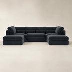 Luxury dark grey sectional sofa with chaise lounges, modern design for living room comfort