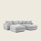 Luxury grey sectional sofa with chaise and ottoman, modern living room furniture