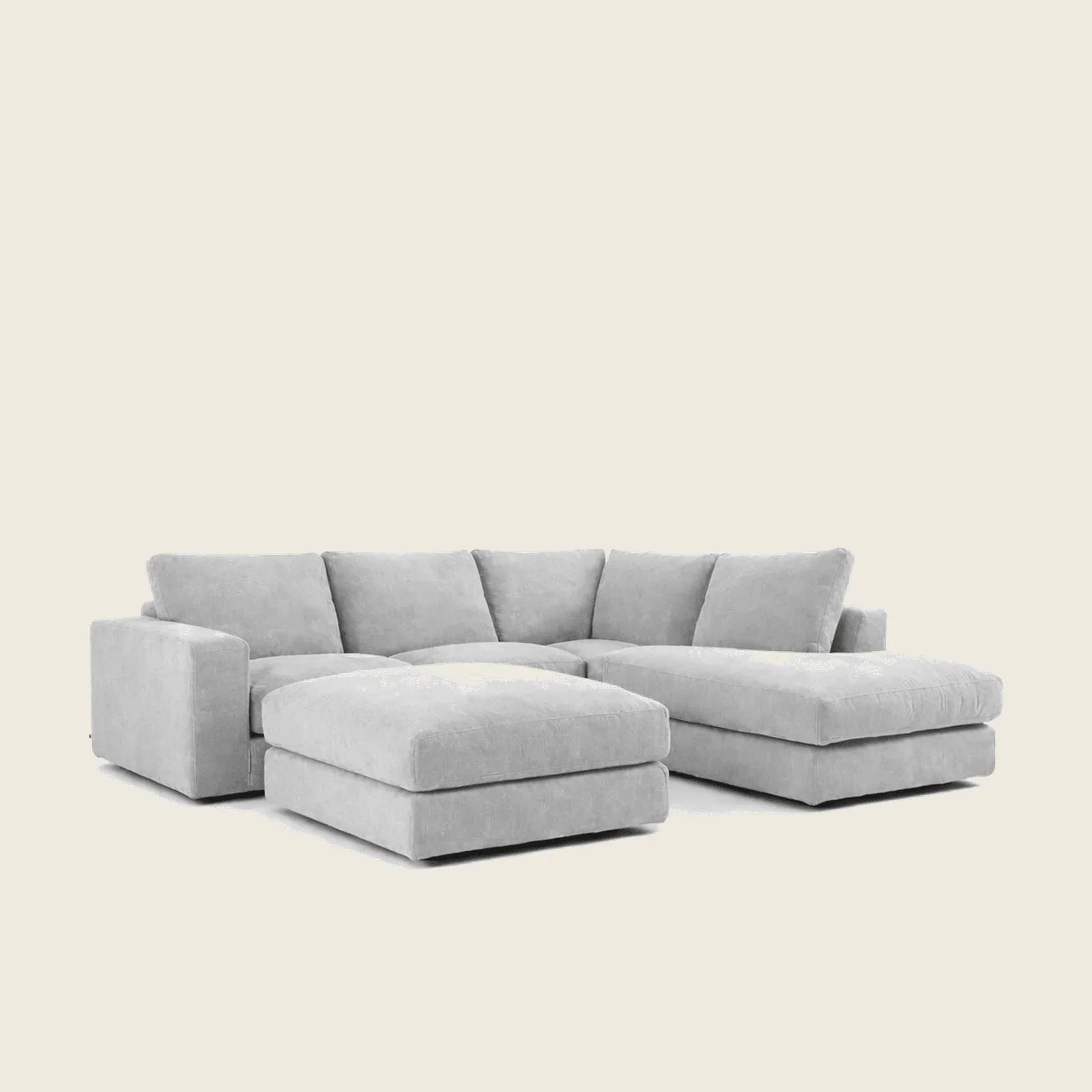 Luxury grey sectional sofa with chaise and ottoman, modern living room furniture