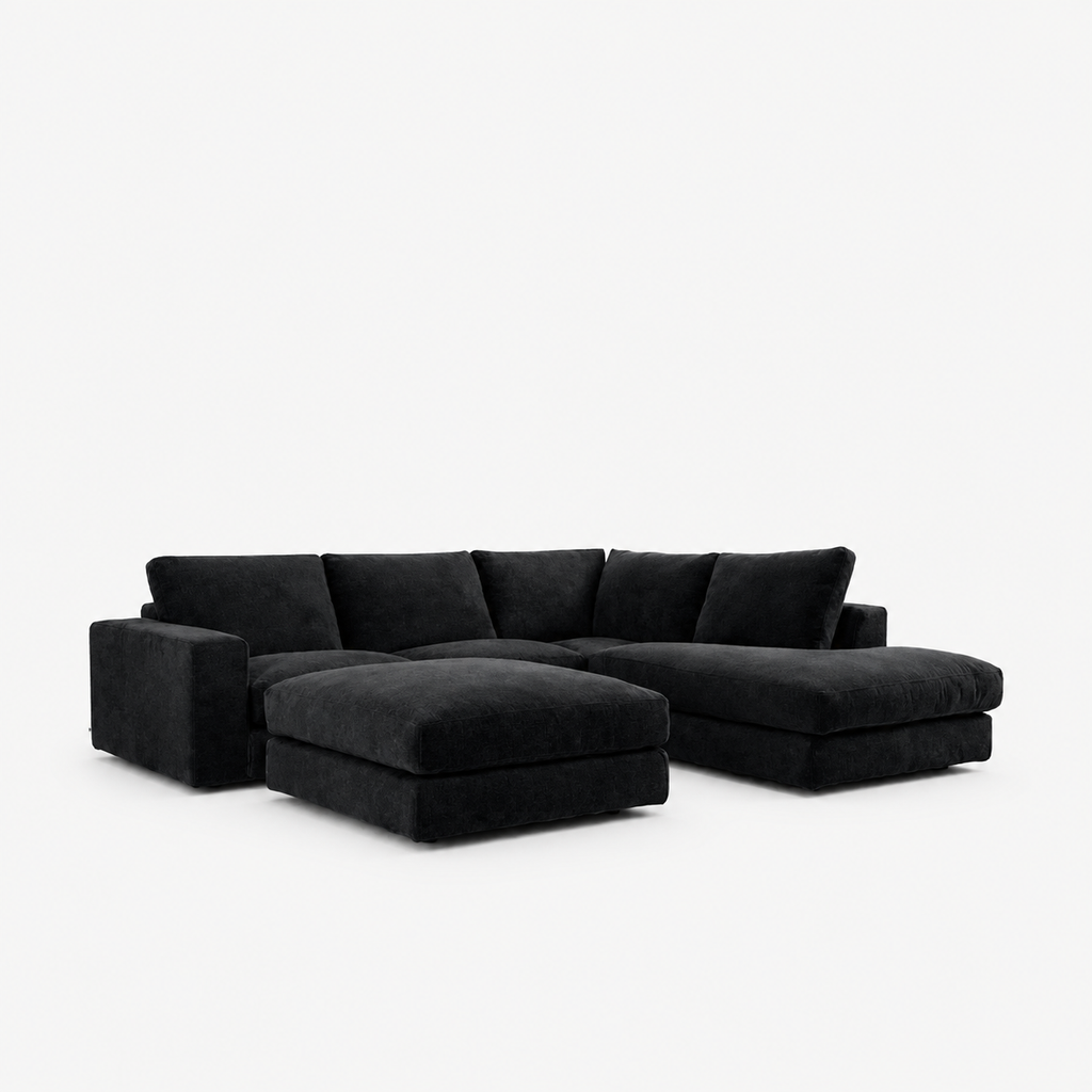 Harlow Corner Sofa with detached footstool - Midnight Noir - clean studio