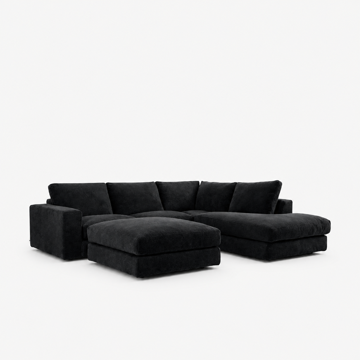 Harlow Corner Sofa with detached footstool - Midnight Noir - clean studio