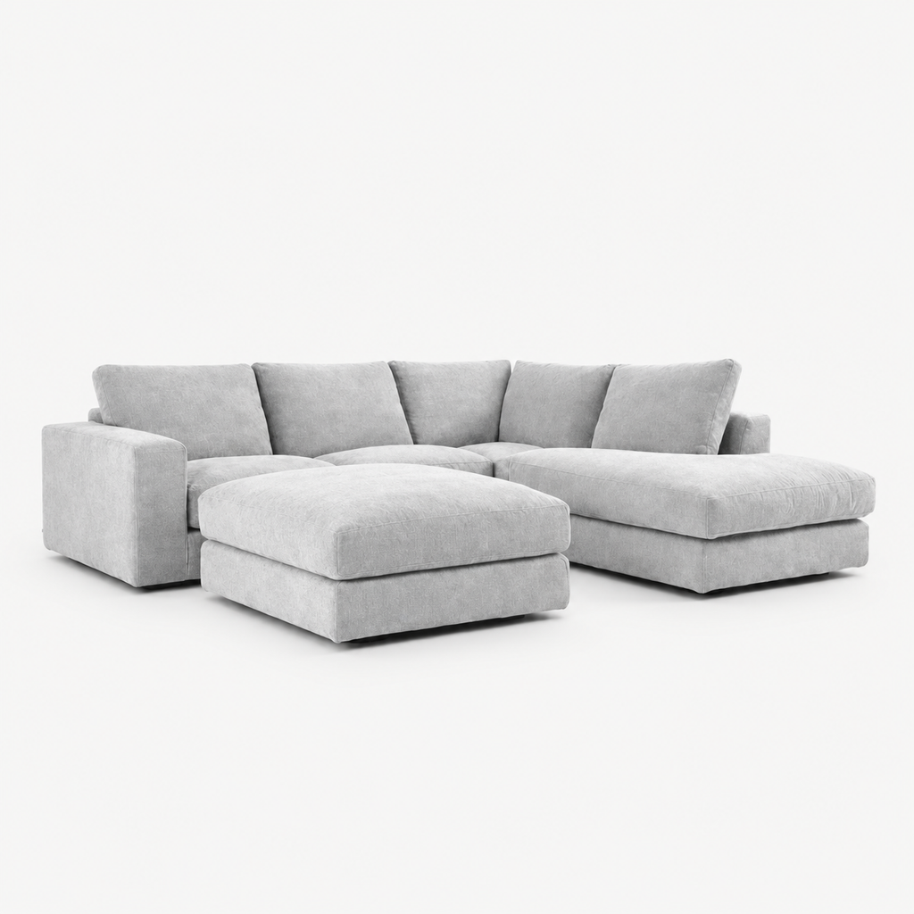 Harlow Corner Sofa with detached footstool - Silver - clean studio