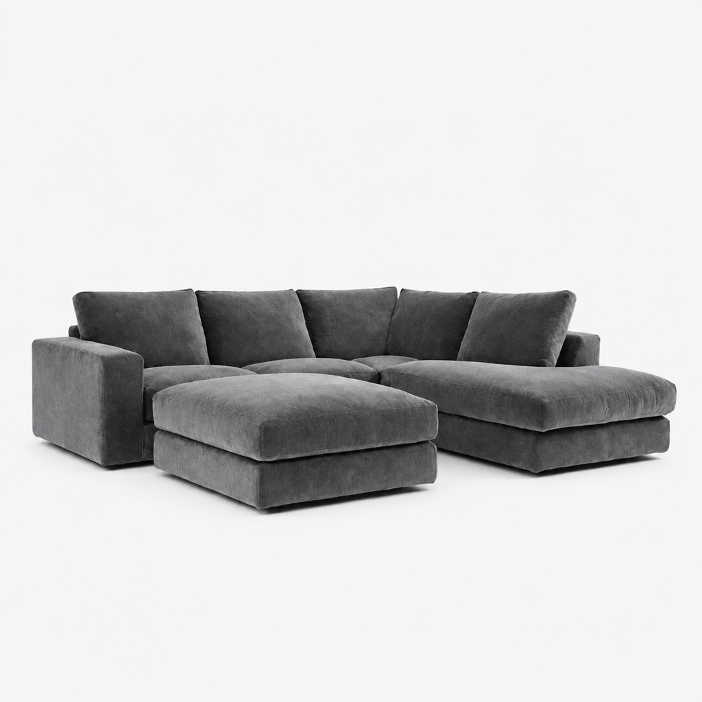 Harlow Corner Sofa with detached footstool - Smoked Steel - clean studio