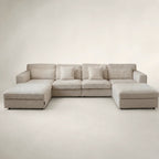 Luxury beige sectional sofa with chaise lounges and plush cushions, ideal for modern living rooms