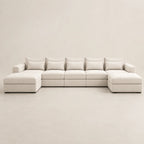 Luxury beige sectional sofa with chaise lounges, modern minimalist design for living room comfort