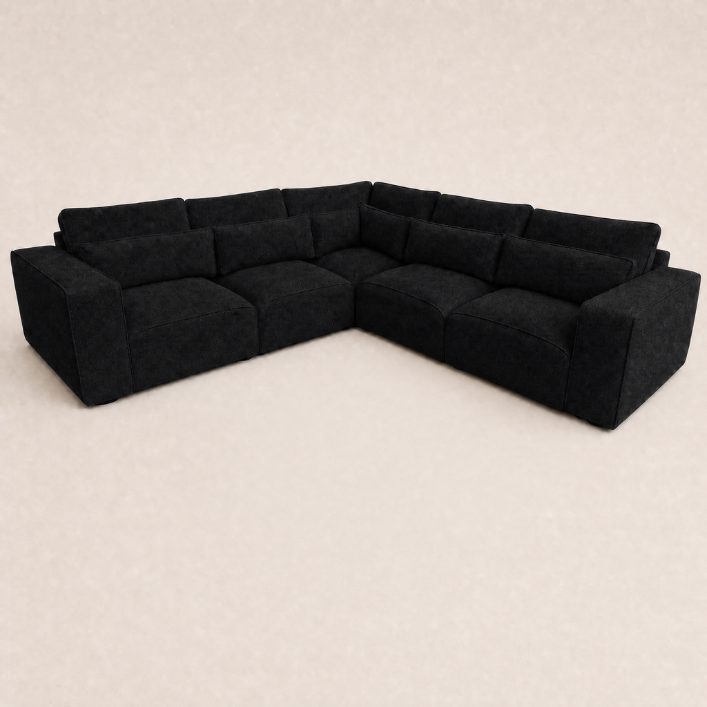 Maison 5 Piece Double Corner Sofa - Luxe Chenille Black Top