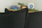 Black textured sofa cushions in modern living room setting