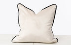 Cream velvet throw pillow with black piping, luxury home decor accent for sofas and beds