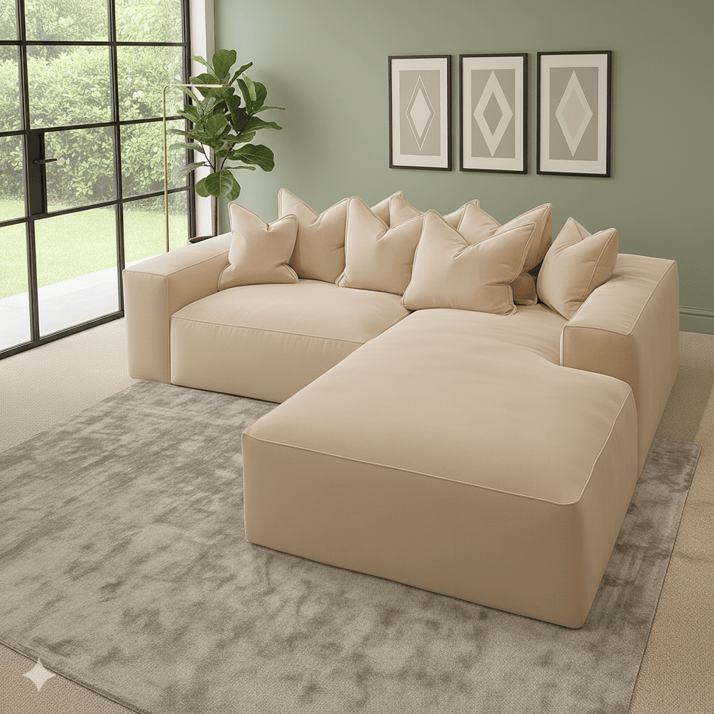 Velour Cream Velvet Footstool
