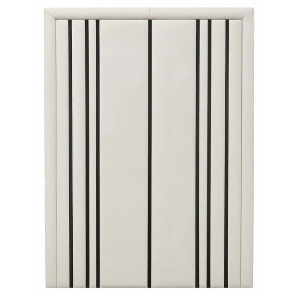 Cream velvet headboard with vertical black accents, luxury modern bedroom furniture