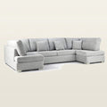 Luxury grey fabric sectional sofa with chaise and matching cushions, ideal for modern living rooms