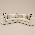 Luxury cream corner sofa with black trim pillows, modern sectional for living room comfort