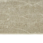 Beige textured area rug with geometric pattern, soft plush pile for living room or bedroom