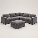 Gray sectional sofa with matching ottoman, modern luxury living room furniture