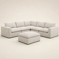 Modern beige sectional sofa with matching ottoman, luxury living room furniture