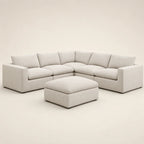 Modern beige sectional sofa with matching ottoman, luxury living room furniture