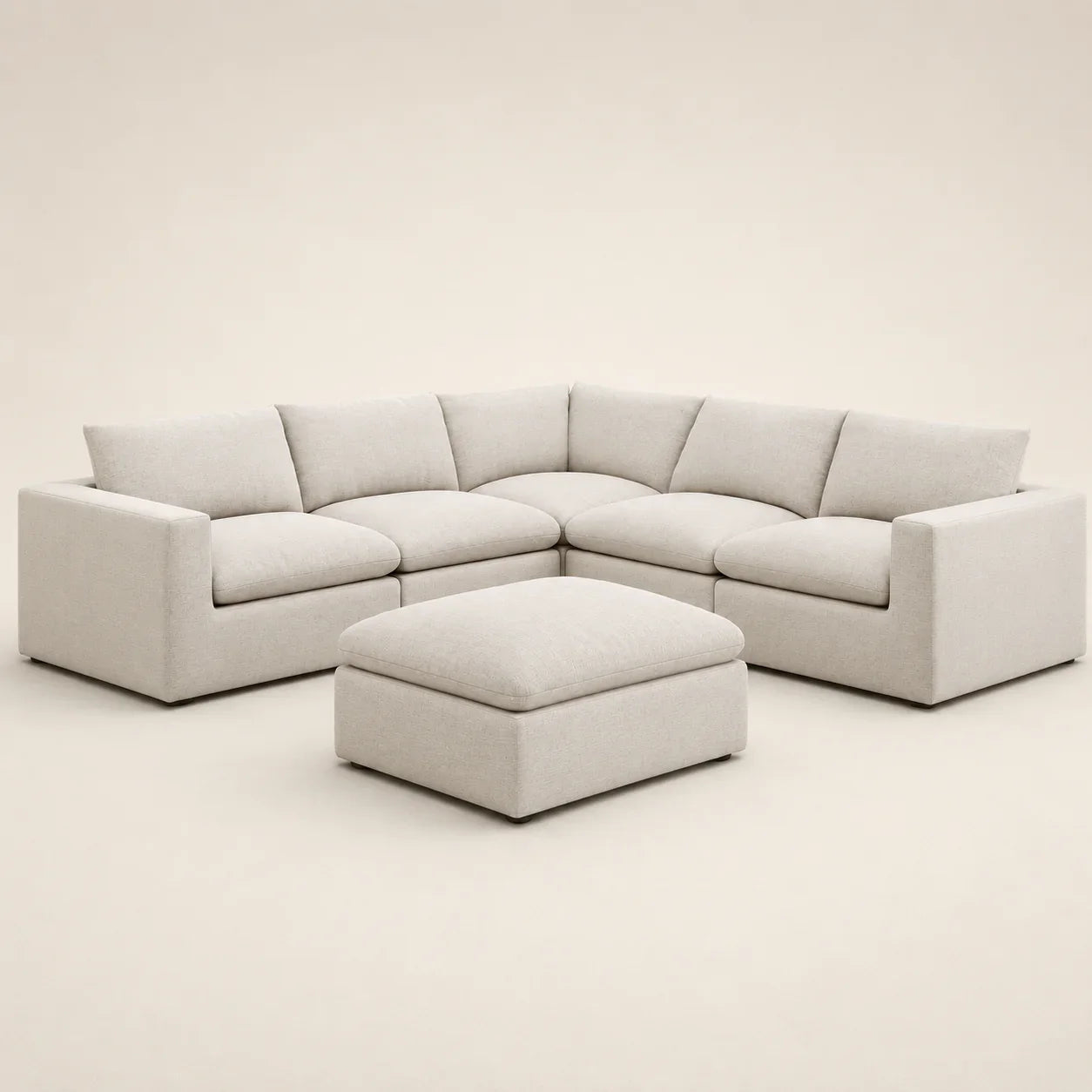 Modern beige sectional sofa with matching ottoman, luxury living room furniture