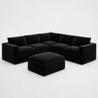 Black velvet sectional sofa with matching ottoman, modern luxury living room furniture