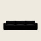 Black three-seater luxury sofa with plush cushions, modern design for living room comfort