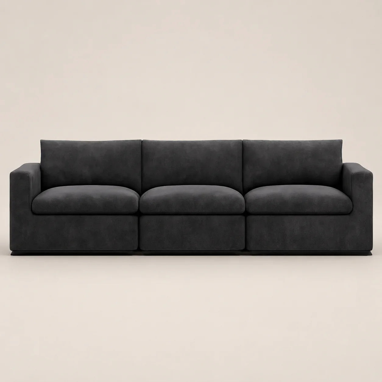 Luxury dark grey three-seater sofa with modern design, perfect for contemporary living rooms