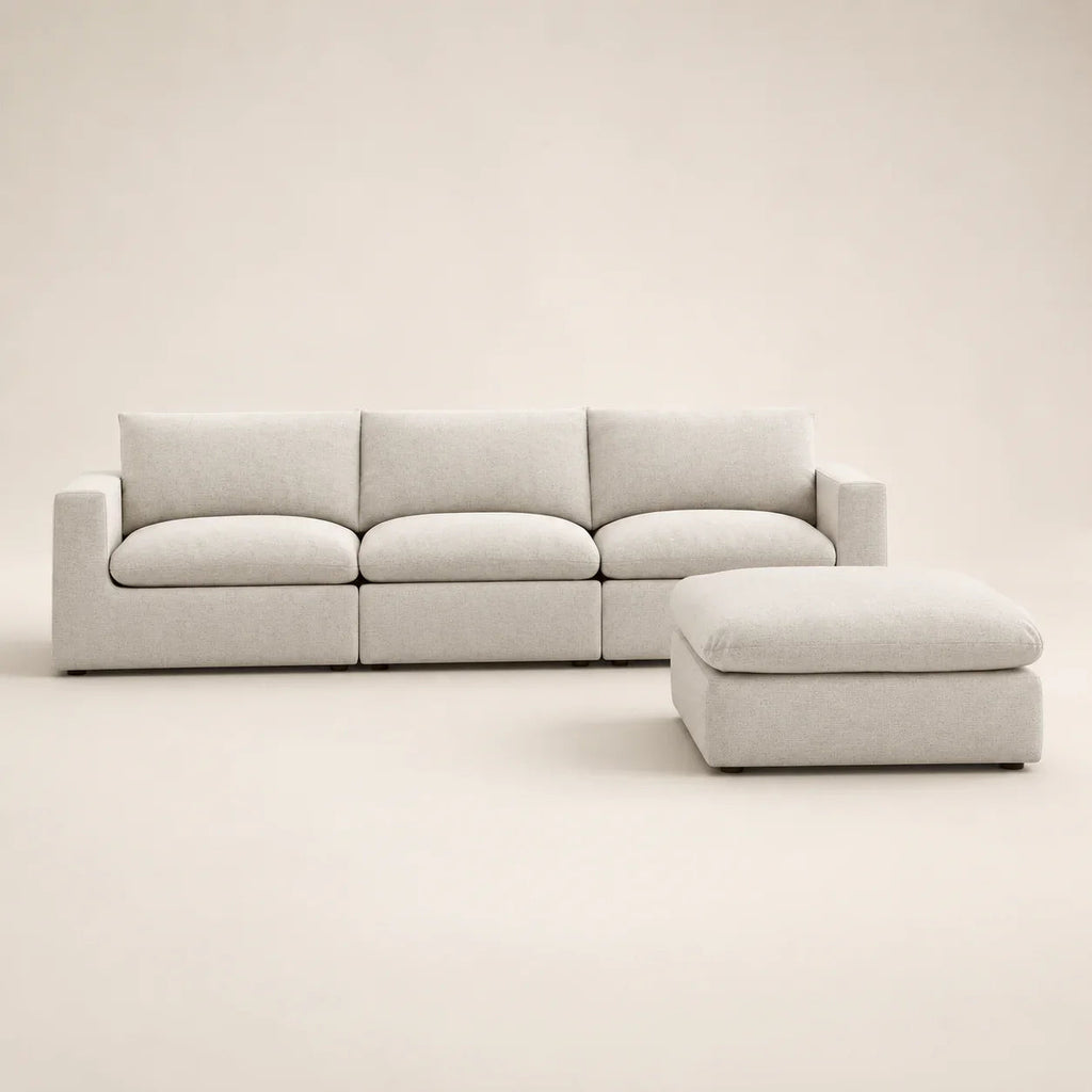 Luxury light gray sectional sofa with chaise lounge, modern design for living room comfort