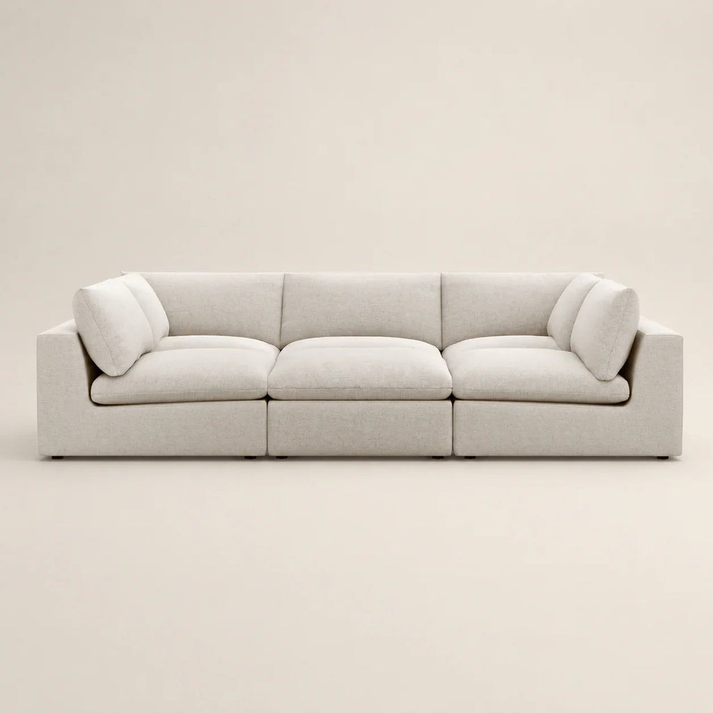 Luxury light grey modular sofa with plush cushions, modern minimalist design for living room comfort