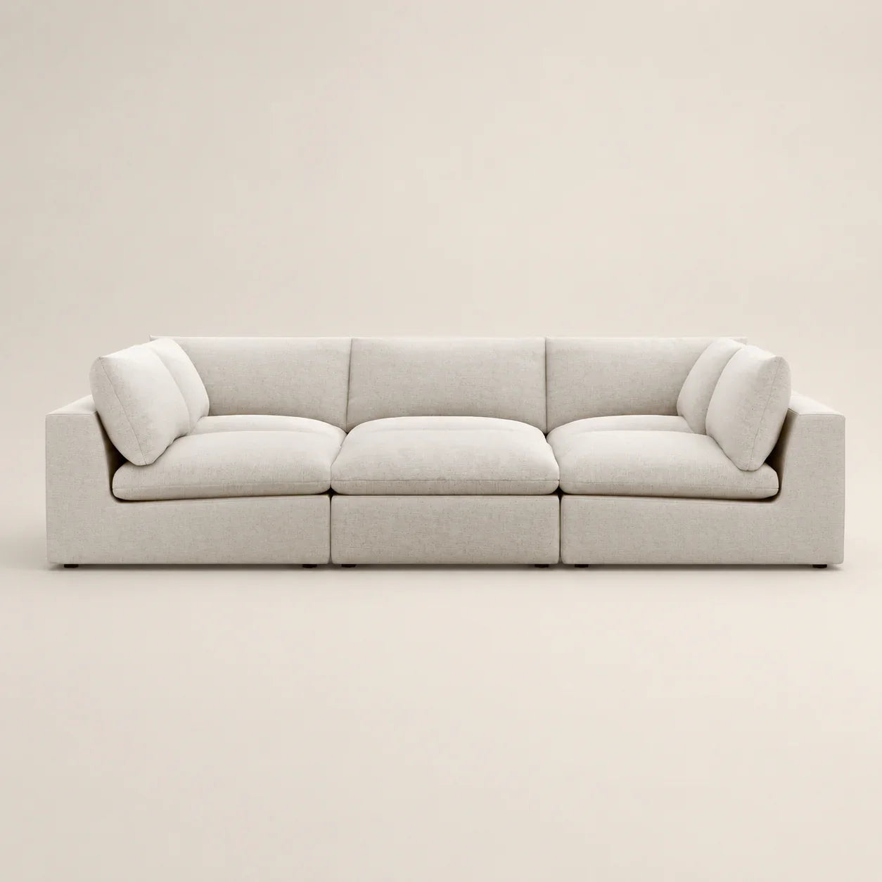 Luxury light grey modular sofa with plush cushions, modern minimalist design for living room comfort