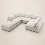 Modern L-shaped sectional sofa with chaise lounges in light neutral fabric, perfect for luxury living rooms