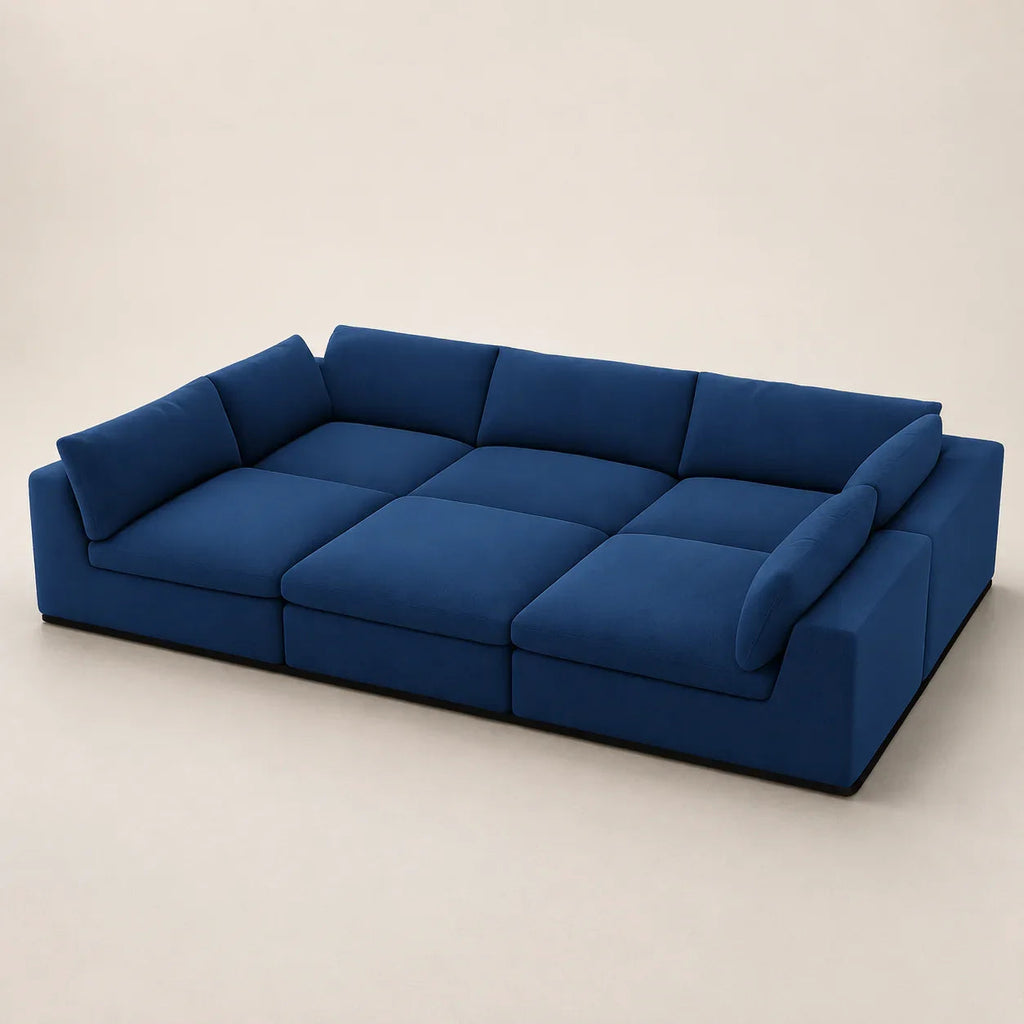 Luxury blue modular sofa with plush cushions, modern design for living room comfort