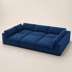 Luxury blue modular sofa with plush cushions, modern design for living room comfort