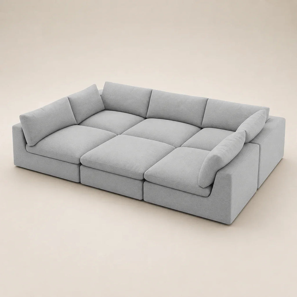 Modern light gray modular sectional sofa with plush cushions, ideal for luxury living rooms