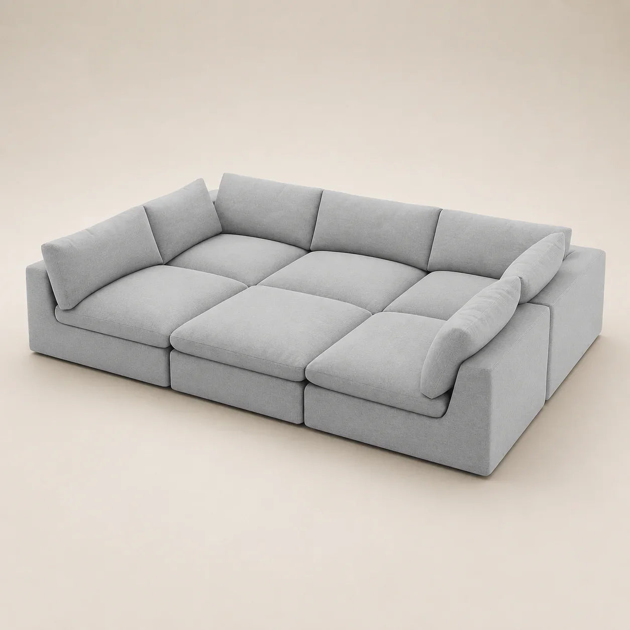 Modern light gray modular sectional sofa with plush cushions, ideal for luxury living rooms