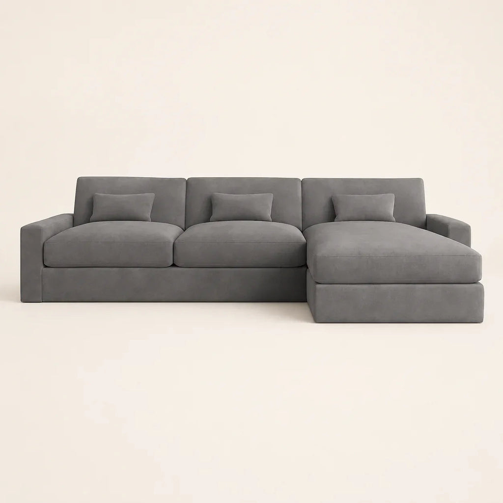 Grey sectional sofa with chaise lounge, modern luxury living room furniture