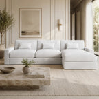 Luxury white sectional sofa with chaise in modern living room, perfect for UK homes
