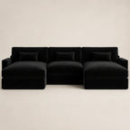 Luxury black velvet sectional sofa with chaise, modern design for living room comfort