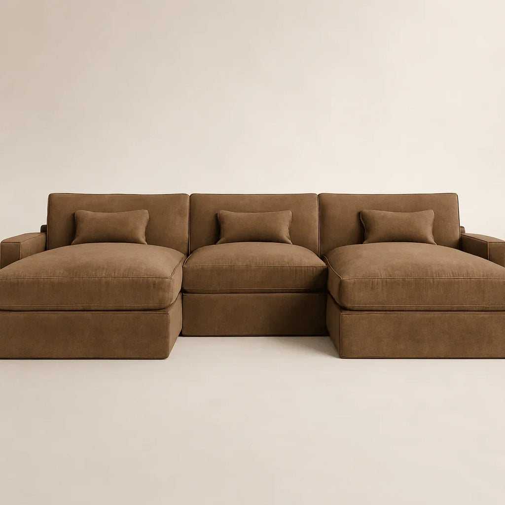 Luxury brown sectional sofa with plush cushions, modern design for UK living rooms