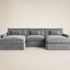 Luxury grey velvet sectional sofa with chaise lounges and plush cushions for modern living rooms