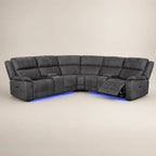 Large grey reclining sectional sofa with blue LED lighting, perfect for luxury living rooms